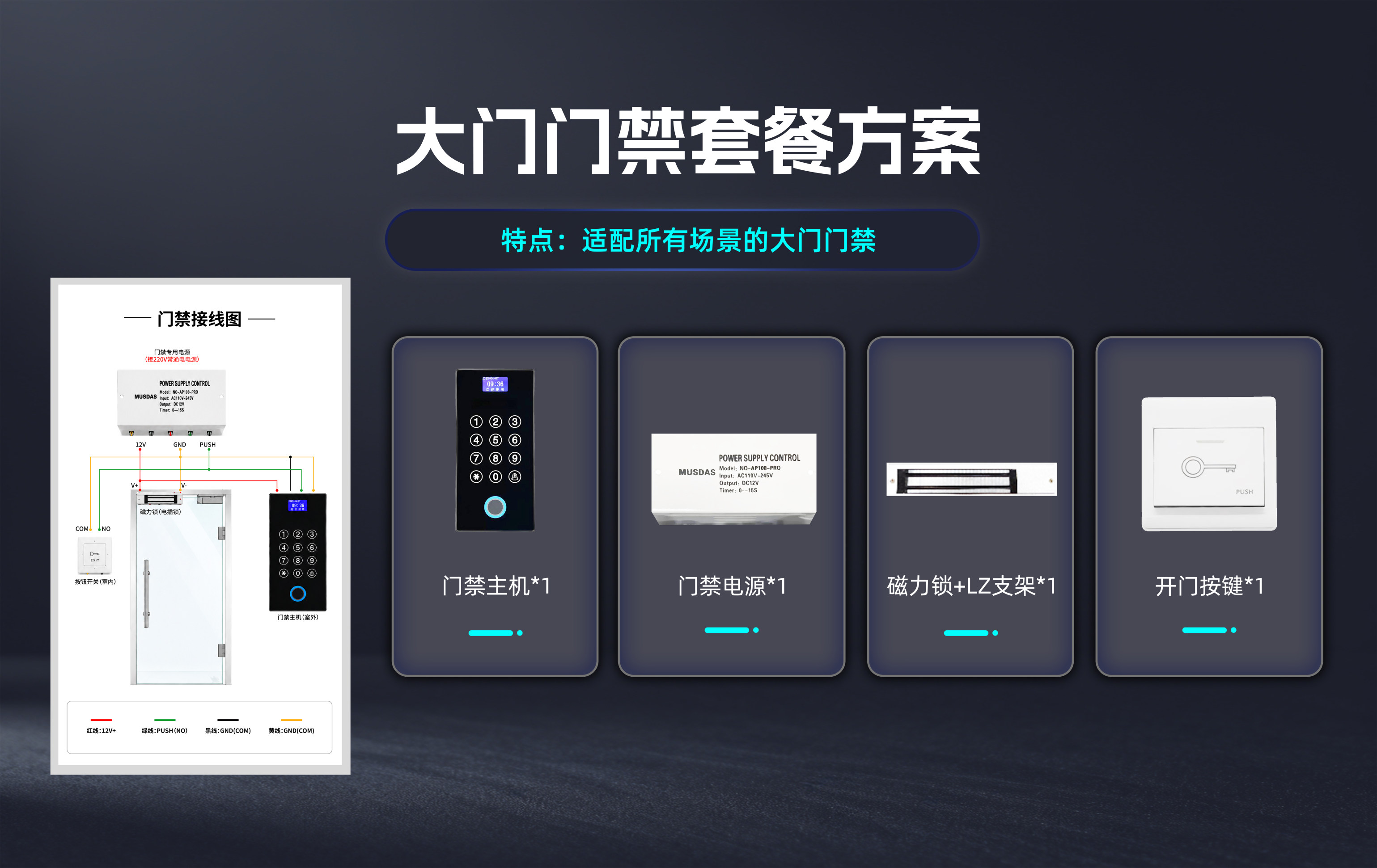 大门门禁套餐方案接线示意图